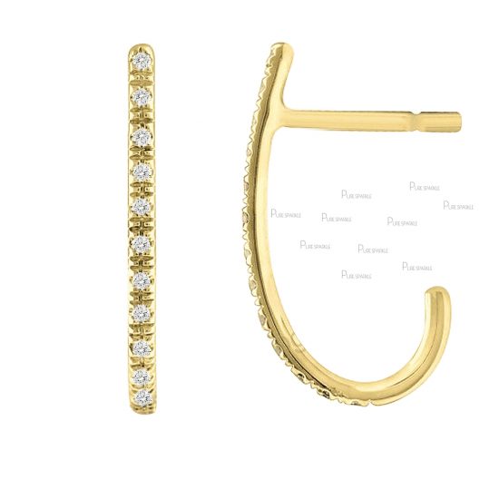 14K Gold 0.18 Ct. Diamond 18 mm Long Stick Hoop Earrings Fine Jewelry