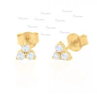 14K Gold 0.18 Ct. Three Diamond Earrings Handmade Fine Jewelry