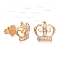 14K Gold 0.11 Ct. Diamond Crown Shape Wedding Studs Earring Fine Jewelry