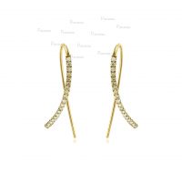 14K Gold 0.25 Ct. Diamond Bar Stick Hook Earrings Fine Jewelry