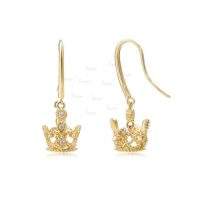 14K Gold 0.26 Ct. Diamond Crown Design Hook Earrings Fine Jewelry
