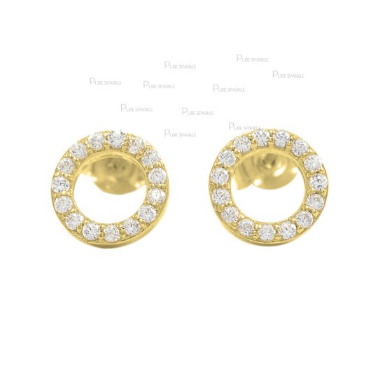 14K Gold 0.20 Ct. Diamond Round Stud Earrings Handmade Fine Jewelry