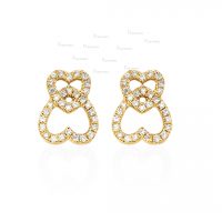 14K Gold 0.26 Ct. Diamond Heart In Heart Studs Earrings Fine Jewelry