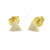 14K Gold 0.15 Ct. Diamond 6.5 mm Triangle Stud Earrings Fine Jewelry