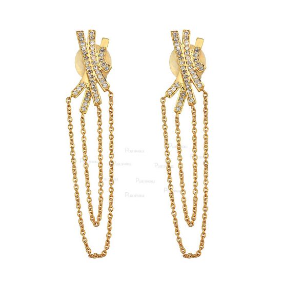 14K Gold 0.40 Ct. Diamond Long Chain Wedding Earrings Fine Jewelry