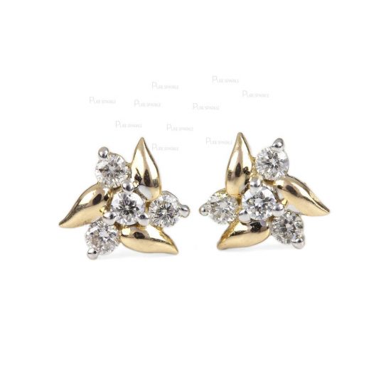 14K Gold 0.16 Ct. Diamond Floral Design Studs Fine Earrings-New Arrival