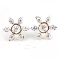 14K Gold 0.17 Ct. Diamond Floral Studs Earrings Birthday Gift For Her