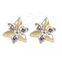 14K Gold 0.09 Ct. Diamond Floral Design Anniversary Gift Studs Earrings