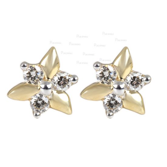 14K Gold 0.09 Ct. Diamond Floral Design Anniversary Gift Studs Earrings