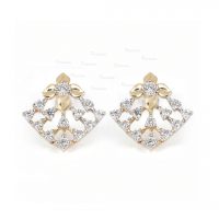 14K Gold 0.24 Ct. Diamond 10 mm Floral Studs Earrings Fine Jewelry