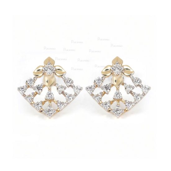 14K Gold 0.24 Ct. Diamond 10 mm Floral Studs Earrings Fine Jewelry