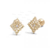 14K Gold 0.03 Ct. Diamond Rhombus Shape Studs Earrings Fine Jewelry