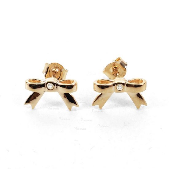 14K Gold 0.02 Ct. Diamond Tiny Bow Shape Studs Earrings Fine Jewelry
