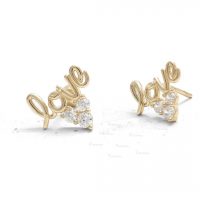14K Gold 0.09 Ct. Diamond Love Design Stud Earrings Wedding Gift For Her