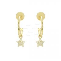 14K Gold 0.20 Ct. Diamond Star Design Dangle Hoop Earrings Fine Jewelry