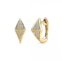 14K Gold 0.20 Ct. Diamond Double Triangle Huggie Earrings Fine Jewelry
