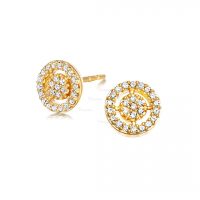 14K Gold 0.25 Ct. Diamond Concentric Circles Design Studs Fine Earrings