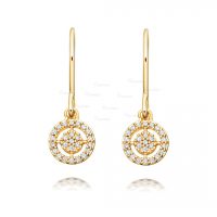 14K Gold 0.25 Ct. Diamond Concentric Circles Design Hook Dangle Earrings