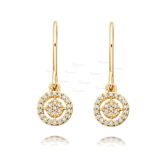 14K Gold 0.25 Ct. Diamond Concentric Circles Design Hook Dangle Earrings