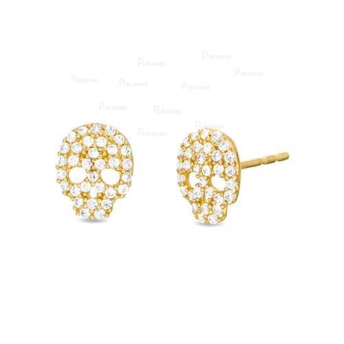 14K Gold 0.26 Ct. Diamond Tiny Skull Studs Earrings Fine Jewelry