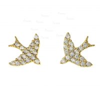 14K Gold 0.18 Ct. Diamond Eagle Bird Studs Earrings Fine Jewelry