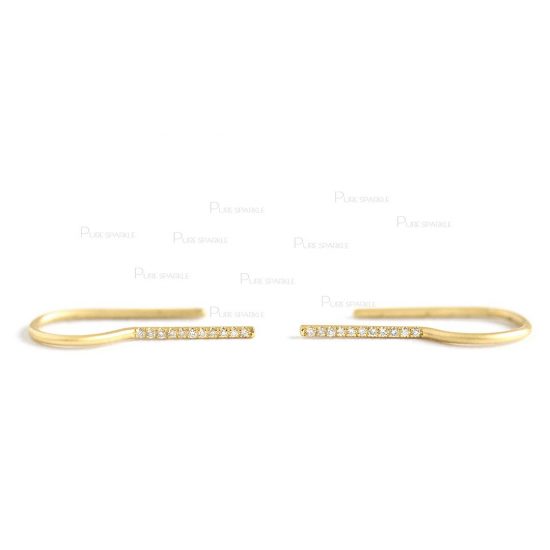 14K Gold 0.11 Ct. Diamond 23 mm Long Hook Earrings Fine Jewelry