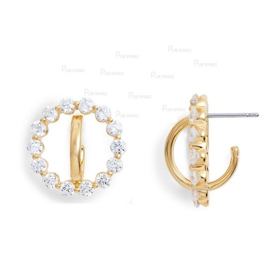14K Gold 0.42 Ct. Diamond Unique Orbit Design Earrings Fine Jewelry