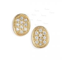 14K Gold 0.20 Ct. Diamond 9x7 mm Minimalist Studs Earrings Fine Jewelry