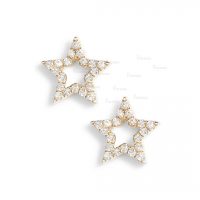14k Gold 0.16 Ct. Diamond Tiny Star Shape Studs Earrings Fine Jewelry