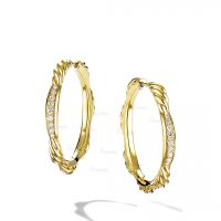 14K Gold 0.18 Ct. Diamond Tide Design Hoop Earrings Fine Jewelry