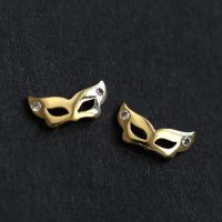 14K Gold 0.06 Ct. Diamond Unique Mask Design Studs Earrings Fine Jewelry