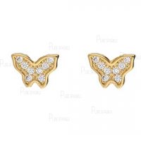 14K Gold 0.08 Ct. Diamond Mini Butterfly Studs Earrings Fine Jewelry