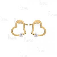 14K Gold 0.06 Ct. Diamond Heart Design Studs Earrings Fine Jewelry