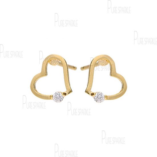 14K Gold 0.06 Ct. Diamond Heart Design Studs Earrings Fine Jewelry
