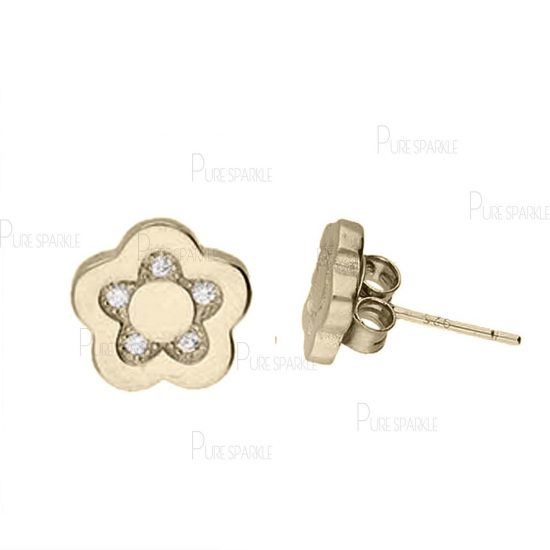 14K Gold 0.07 Ct. Diamond Mini Flower Studs Earrings Fine Jewelry