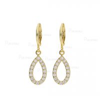 14K Gold 0.30 Ct. Diamond Drop Pear Element Hoop Earrings Fine Jewelry