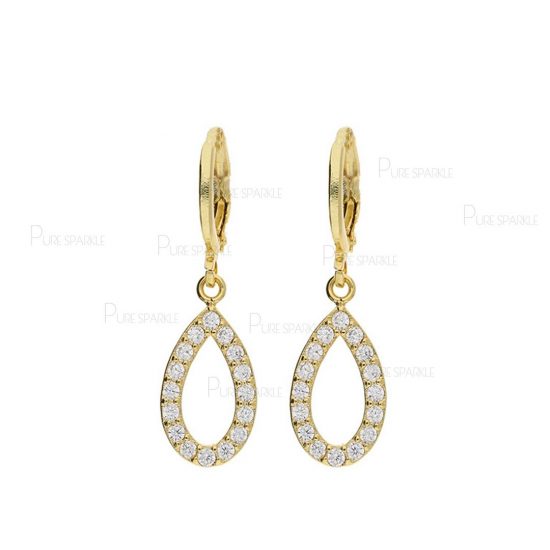 14K Gold 0.30 Ct. Diamond Drop Pear Element Hoop Earrings Fine Jewelry