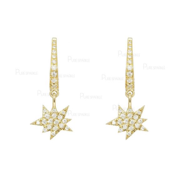 14K Gold 0.26 Ct. Diamond Drop Double Starburst Hoop Earrings Fine Jewelry