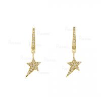 14K Gold 0.26 Ct. Diamond Drop Shooting Star Hoop Minimalist Earrings