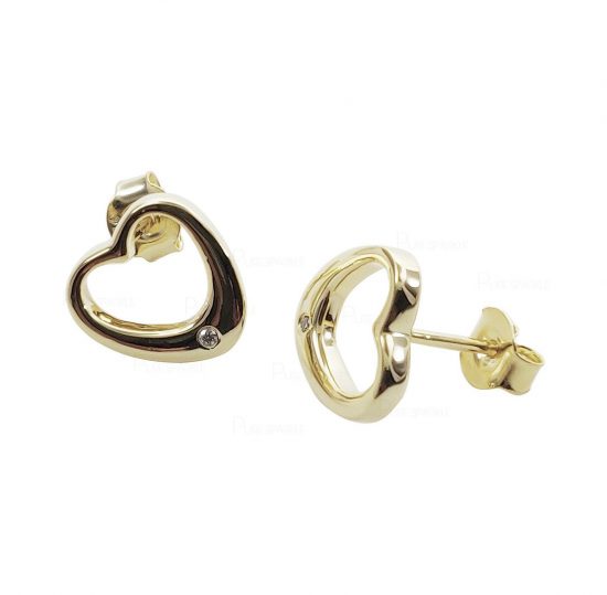 14K Gold 0.02 Ct. Diamond Love Heart Shape Studs Earrings Fine Jewelry