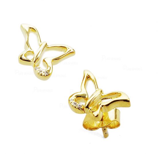 14K Gold 0.03 Ct. Diamond Tiny Butterfly Studs Earrings Fine Jewelry