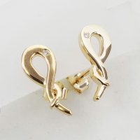 14K Gold 0.03 Ct. Diamond Serpent Design Studs Earrings Fine Jewelry