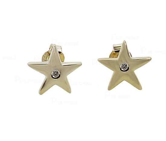 14K Gold 0.03 Ct. Diamond Star Shape Celestial Stud Earring Fine Jewelry
