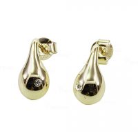 14K Gold 0.03 Ct. Diamond Water Droplets Design Earrings Fine Jewelry