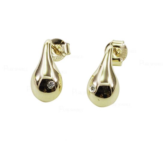 14K Gold 0.03 Ct. Diamond Water Droplets Design Earrings Fine Jewelry