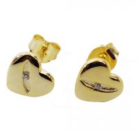 14K Gold 0.02Ct. Diamond 8 mm Tiny Heart Shape Stud Earring Fine Jewelry