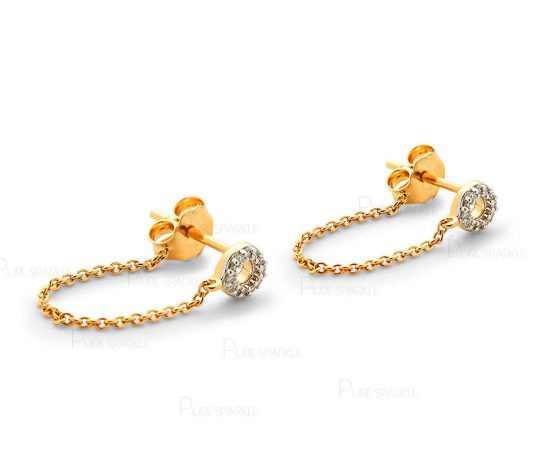 14K Gold 0.16 Ct. Diamond Open Circle Chain Earrings Fine Jewelry
