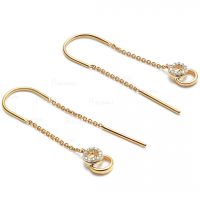 14K Gold 0.16 Ct. Diamond Drop Chain Threader Earrings Fine Jewelry