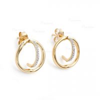 14K Gold 0.12 Ct. Diamond Mini Hoop Jacket Earrings Fine Jewelry