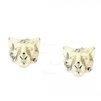 14K Gold 0.08 Ct. Diamond Leopard Shape Studs Earrings Fine Jewelry